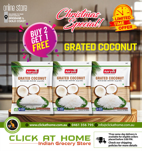 Aaryas Grated Coconut 400g (Buy 2 Get 1 Free)