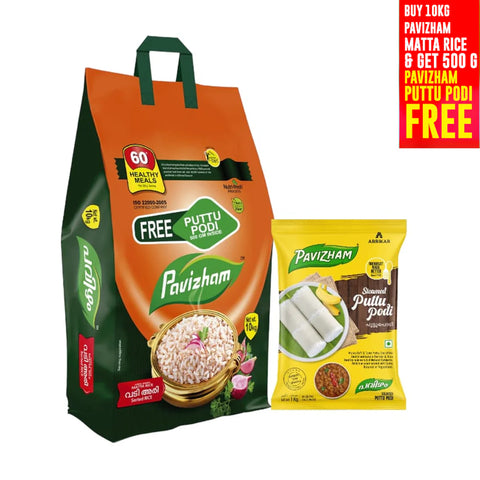 Pavizham Long Grain (Vadi ) Matta Rice 10Kg + 500g puttu podi Free